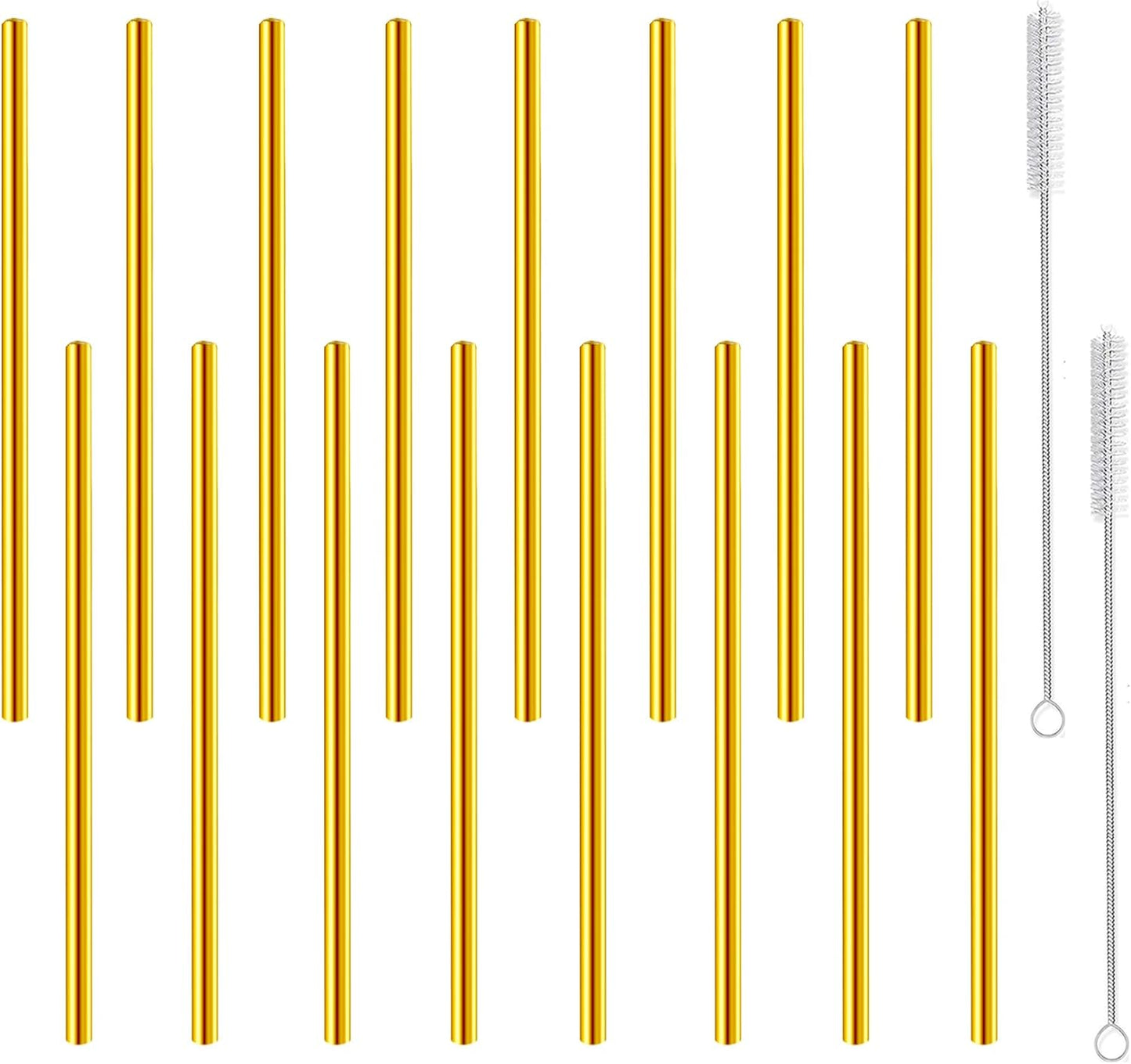Stainless Steel Straws Metal Reusable Drinking Straw for Juice Iced Coffee Cold Beverage Water Highball Glasses 20oz Tumblers Mugs Cups, 0.24" 6mm Wide 215mm Long, Set of 8 with Brush, Silver