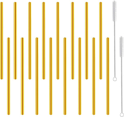 Stainless Steel Straws Metal Reusable Drinking Straw for Juice Iced Coffee Cold Beverage Water Highball Glasses 20oz Tumblers Mugs Cups, 0.24" 6mm Wide 215mm Long, Set of 8 with Brush, Silver