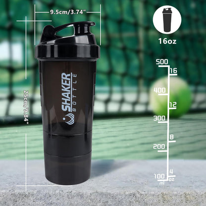 XTK Shaker Bottle 16OZ Protein Shaker Bottles with Mix Ball Sports Water Bottle Leak Proof GYM Cup for Protein Mixes with Powder Storage & Pill Organizer, Ideal for Pre Workout,BPA Free(black)