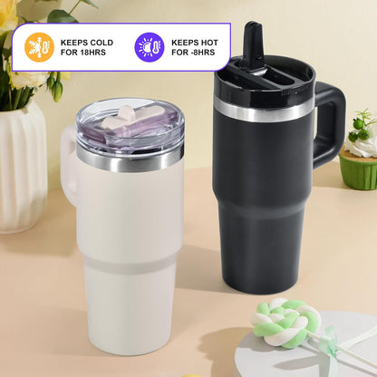 AGH 14 oz Tumbler with Handle for Kids Flip Straw Stainless Steel Mug,Stainless Steel Double Wall Vacuum Cup, Leakproof, BPA Free Keeps Drinks Cold up to 18 Hrs,Cream White