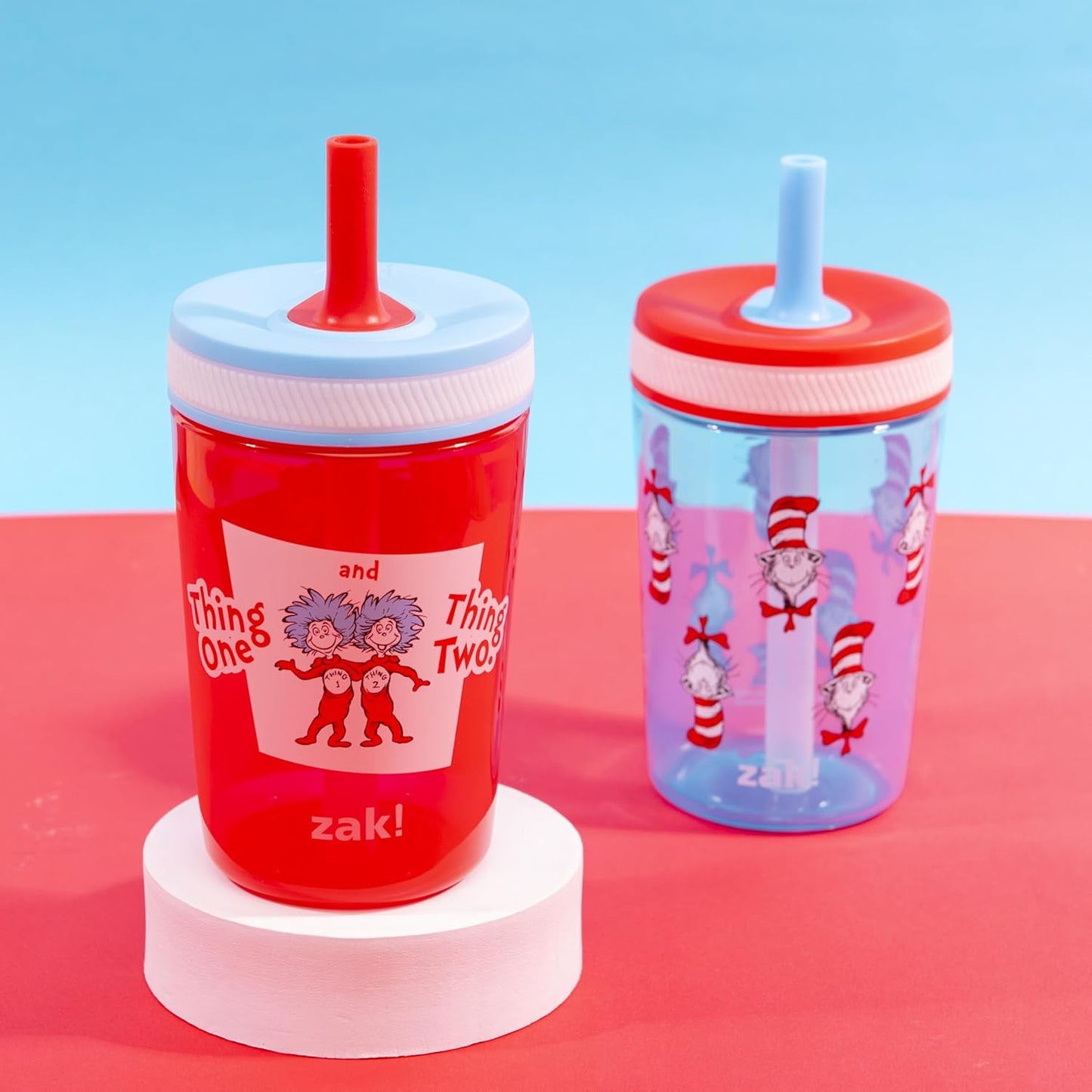 Zak Designs 15oz Bluey Kelso Tumbler Set, Leak-Proof Screw-On Lid with Straw Made of Durable Plastic and Silicone, Perfect Bundle for Kids, 2 Count (Pack of 1) - Colors B