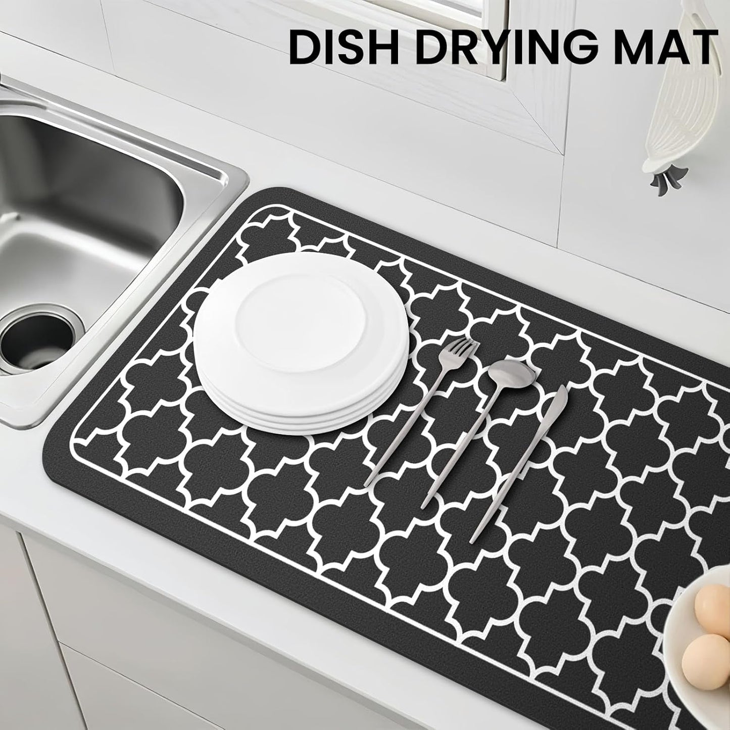 WISELIFE Dish Drying Mat Super Absorbent Drying Mat Large Dish Drying Mats for Kitchen Counter Easy Clean Dish Mat Kitchen Drying Mat15"x 18" Stylish Grey