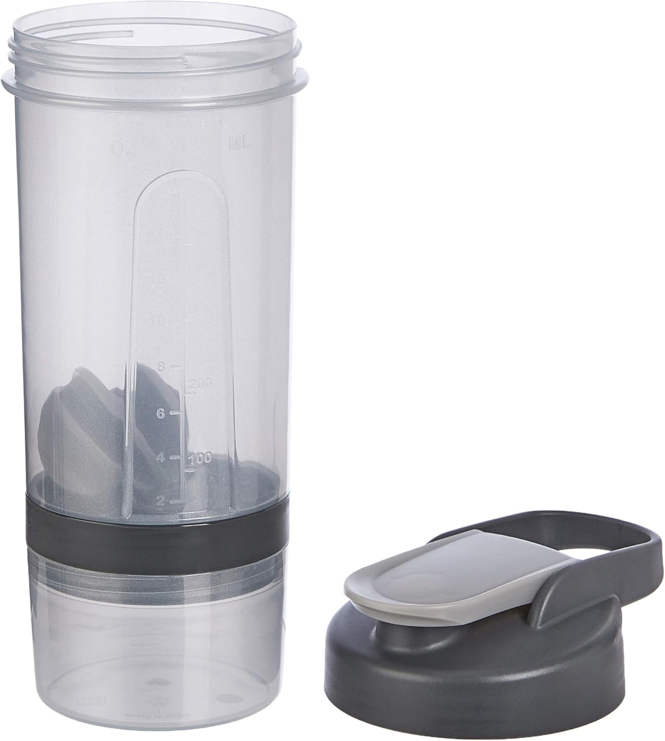 Amazon Basics Protein Shaker Bottle with Mixer Ball, Dishwasher Safe, 20 oz, Gray, 2-Pack