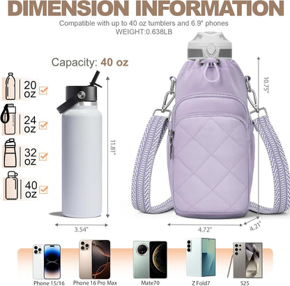 SYTRAH Water Bottle Bag Crossbody，Insulated Water Bottle Purse Crossbody Water Bottle Holder with Strap 40 oz