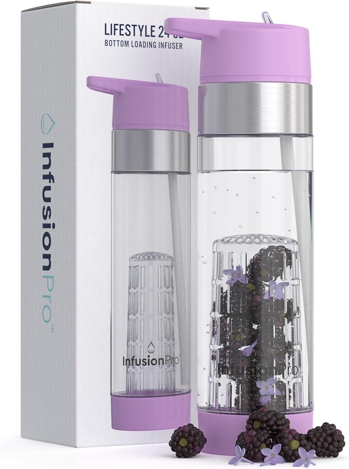 Infusion Pro Fruit Infuser Water Bottle with Straw Lid 24 oz : Flip-Up Straw : Insulated Sleeve & Fruit Infusion Water eBook : Bottom Loading Infuser for More Flavor - Kauai Sunset