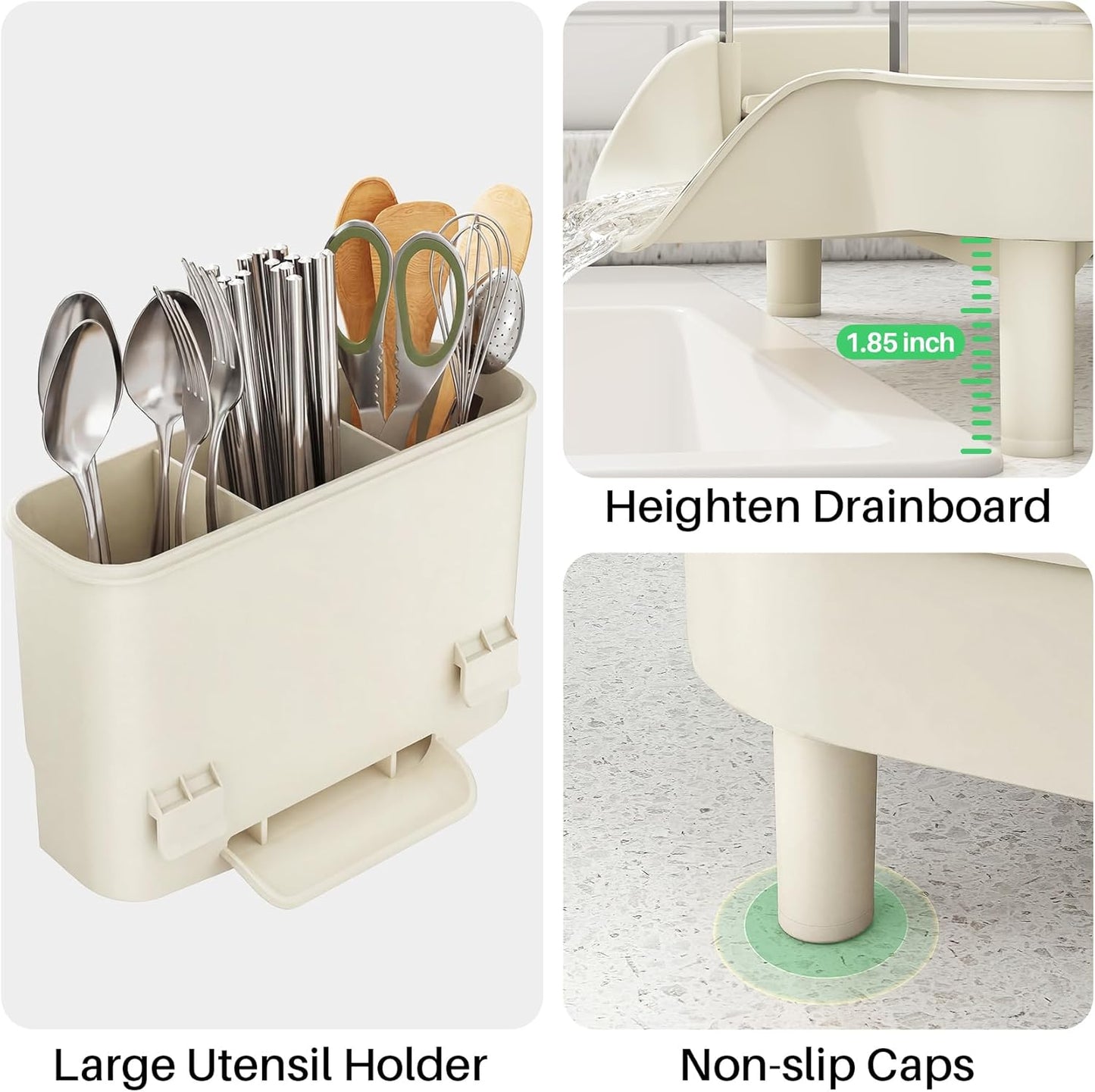 SAYZH Dish Drying Rack - Expandable Dish Rack for Kitchen Counter, Rust-Resistant Dish Drainer with Utensil Holder and Raised Guardrail, Kitchen Organizer for Cup and Bottle (Black)