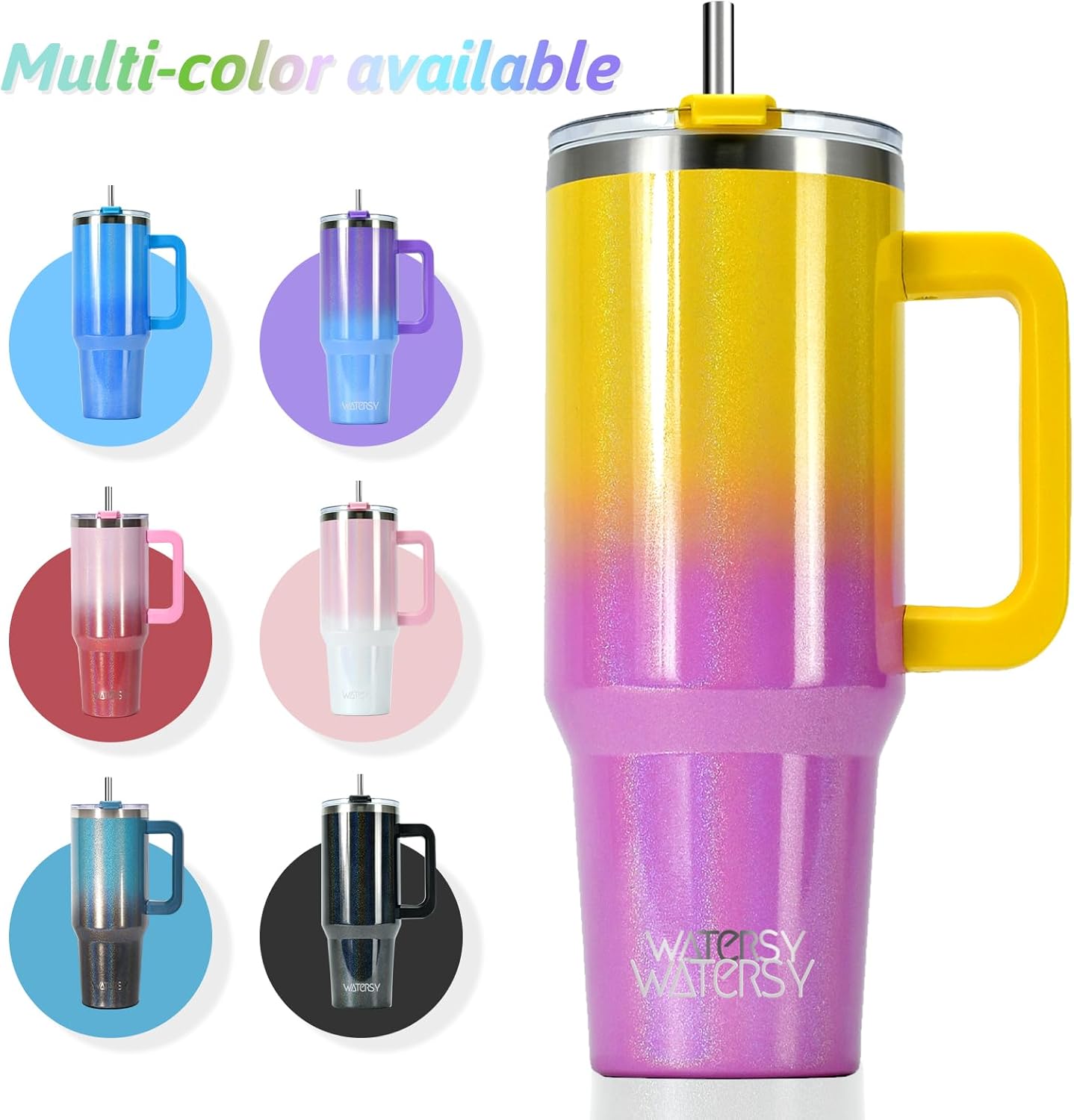 40 oz Tumbler with Handle,Tumbler with Lid and Straw,Double Wall Insulated Cup Stainless Steel Travel Mug(Cold for 34 Hours),Water Bottle for Iced Tea,Coffee,Cold Beverages(Purple)