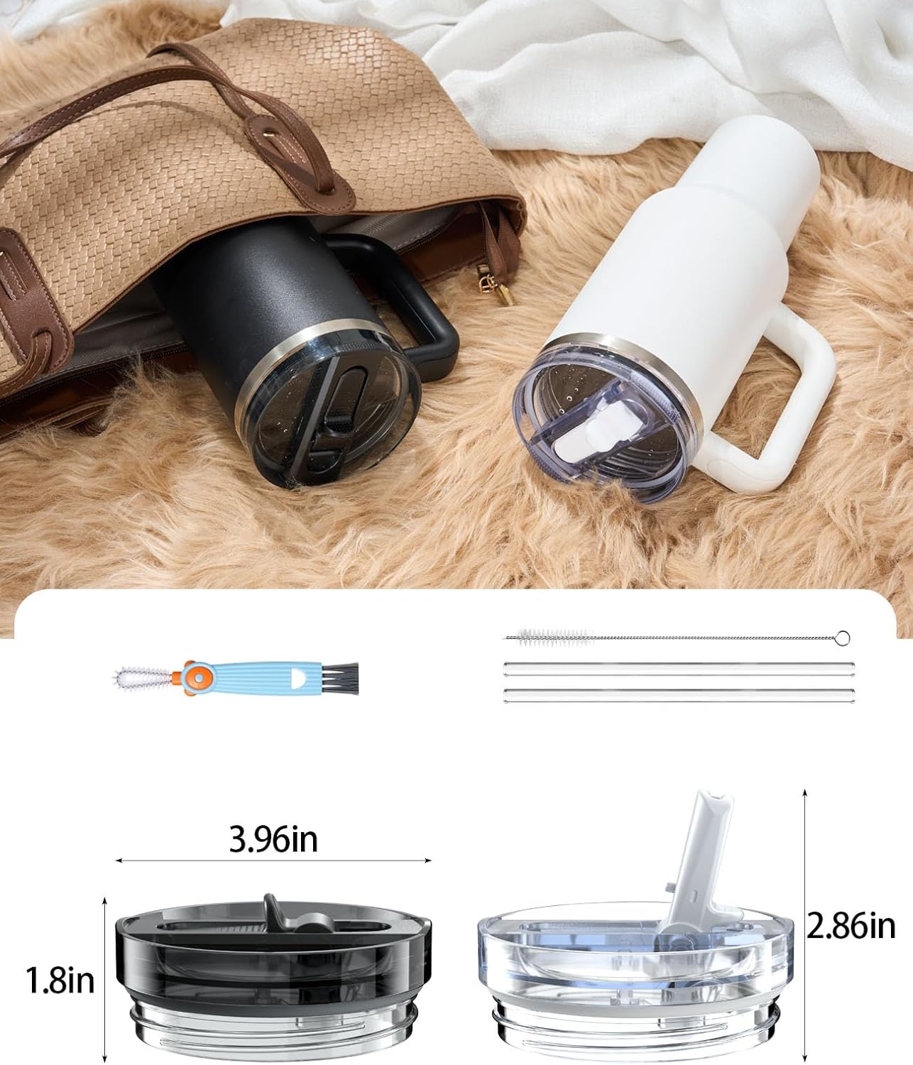 2 Pack Tumbler Flip Straw Lid Replacement Fit for Stanley 40 OZ Quencher, Leak Proof Lid with Straw for Stanley, No Spill Reusable Tumbler Lid Compatible with Stanley Cup Accessories
