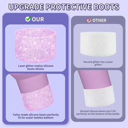 WUQID Protective Bling Silicone Boot Sleeve, Compatible with Stanley Tumbler 20-40oz & Hydro Flask Bottle 12oz-24oz, Glitter Reduces Dents Sleeve Cover for More Bottles/Tumblers Bottom of 2.83-2.95in