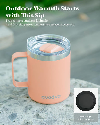 12oz Insulated Coffee Mug with Lid – Includes Two Lids, Stainless Steel Coffee Travel Mug with Handle, Double Wall Vacuum Insulated Camping Mug for Home, Office & Outdoor, Navy Blue