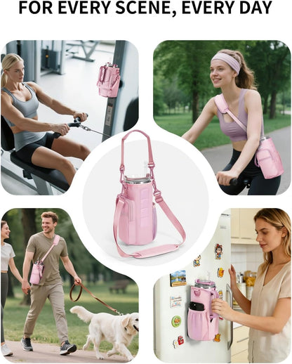 sportsnew Magnetic Gym Bag for Women Men, Crossbody Insulated Cup Sleeve Water Bottle Carrier Holder with Strap for 40oz Tumbler with Handle, 4 Built-in Magnets Small Gym Bag for Workout, Walking