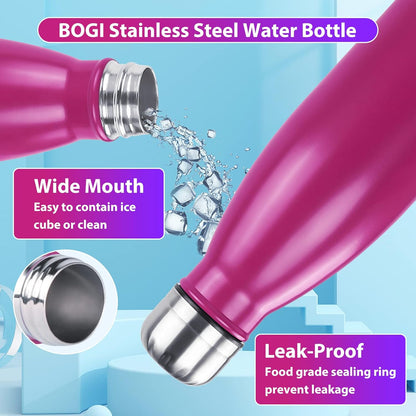 BOGI 17oz Insulated Water Bottle Double Wall Vacuum Stainless Steel Water Bottles, Leak Proof Metal Sports Water Bottle Keeps Drink Hot and Cold - Perfect for Outdoor Sports Camping Biking (Purple)