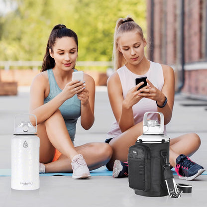 64oz Half Gallon Fruit Infuser Insulated Stainless Steel Water Bottle Jug, 48H Cold & 24H Hot, Large Capacity for Travel Hiking Mountain Climbing Black