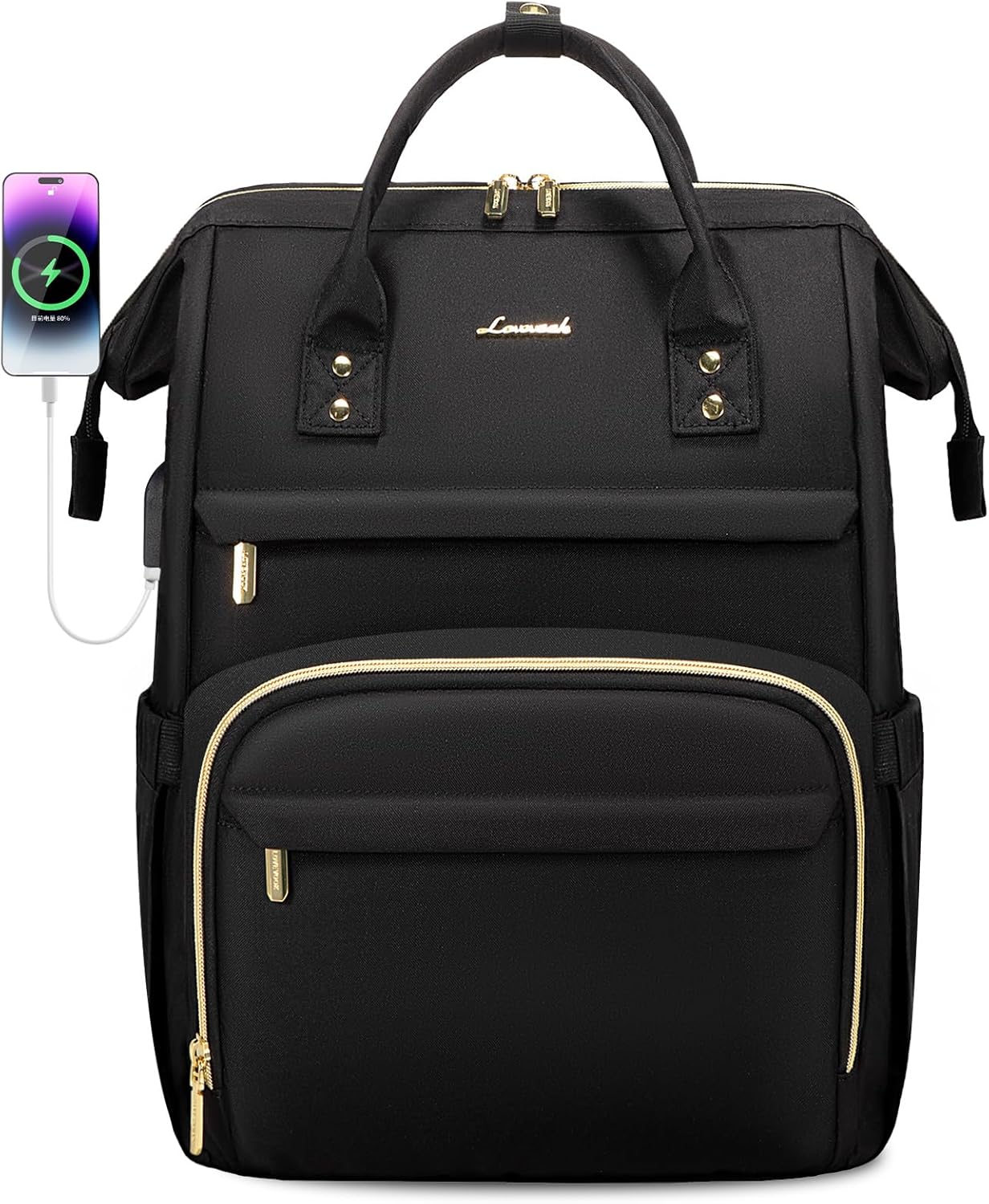 LOVEVOOK Laptop Backpack for Women with Giant Tumbler Holder Pocket,15.6 inch Waterproof Travel Backpack Purse Computer Laptop Bag,Professional Work College Nurse Teacher Backpack Casual Daypack,Black