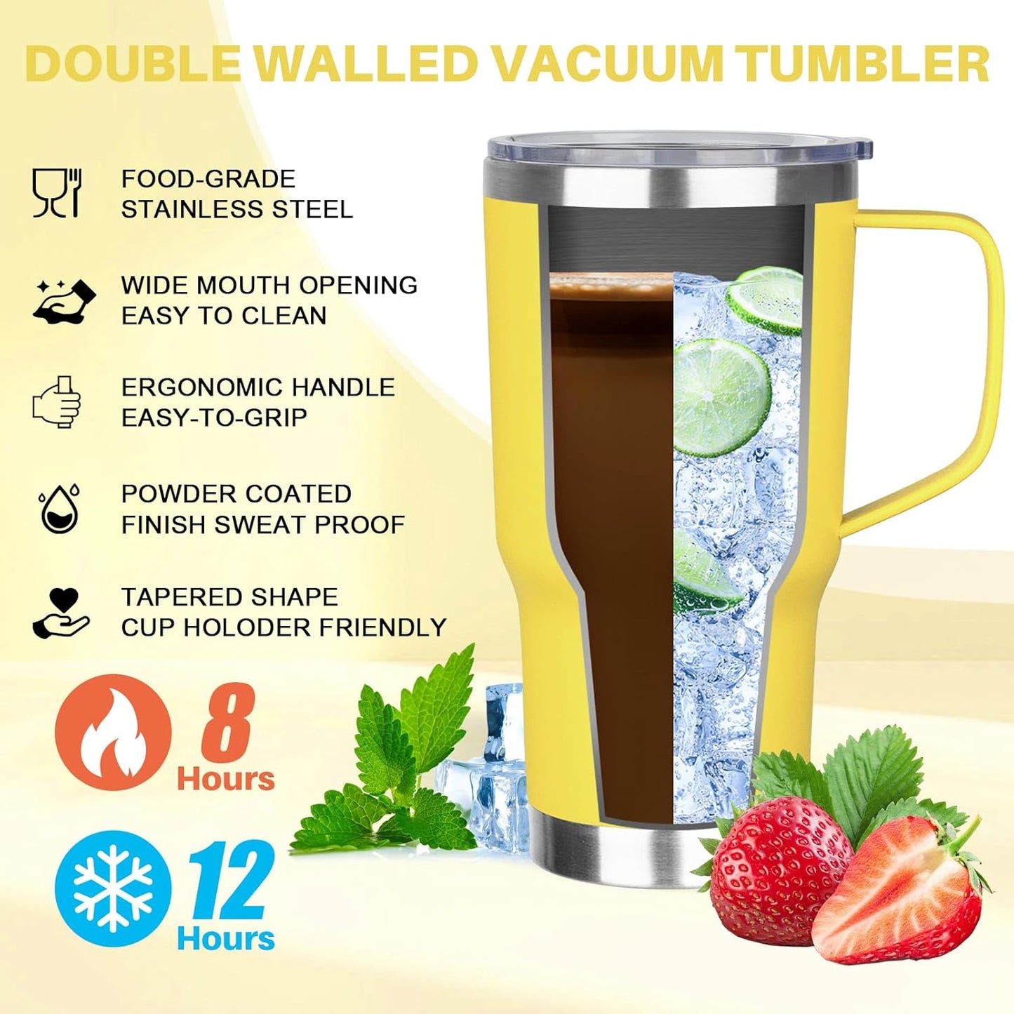 40 oz Tumbler with Handle, Insulated Tumbler with Lid and Straw, Reusable Stainless Steel Vacuum Insulated Cup, 100% Leak Proof Thermal Travel Coffee Mug Cup for Cold and Hot (Light Purple)