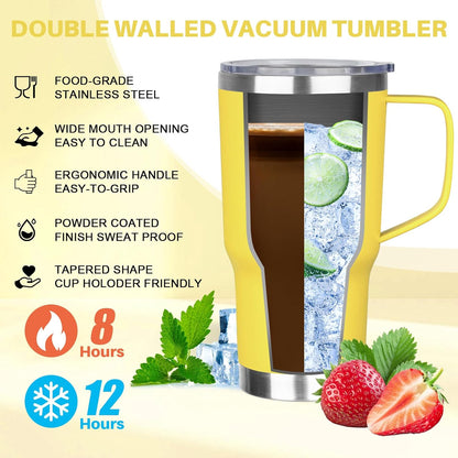 40 oz Tumbler with Handle, Insulated Tumbler with Lid and Straw, Reusable Stainless Steel Vacuum Insulated Cup, 100% Leak Proof Thermal Travel Coffee Mug Cup for Cold and Hot (Light Purple)