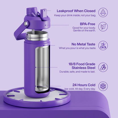 ENCOOL Insulated Water Bottle with Straw Stainless Steel Water Bottle, Leak-Proof, BPA-Free, Double Wall Vacuum Keeps Cold for 24 Hours for Sports, Travel, School (26 oz, Cotton Candy) - Colors A