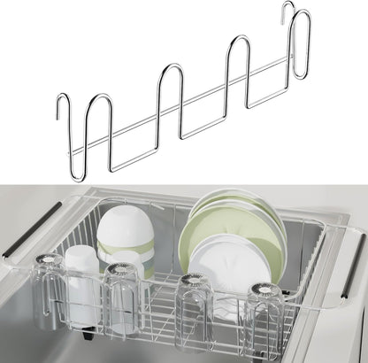 12 Inch Stainless Steel Cup Drying Rack with 4 Hooks, Kitchen Mug Holder Organizer for Glasses, Baby Bottles, Travel Mugs, Dishwasher Safe Kitchen Drainage Basket