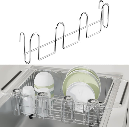 12 Inch Stainless Steel Cup Drying Rack with 4 Hooks, Kitchen Mug Holder Organizer for Glasses, Baby Bottles, Travel Mugs, Dishwasher Safe Kitchen Drainage Basket