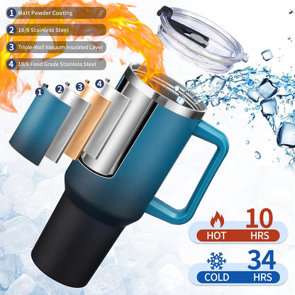 BENZZO 40 oz Tumbler with Handle and Straw Lid Travel Mugs Insulated for Hot and Cold Water Bottle Stainless Steel Coffee Cups