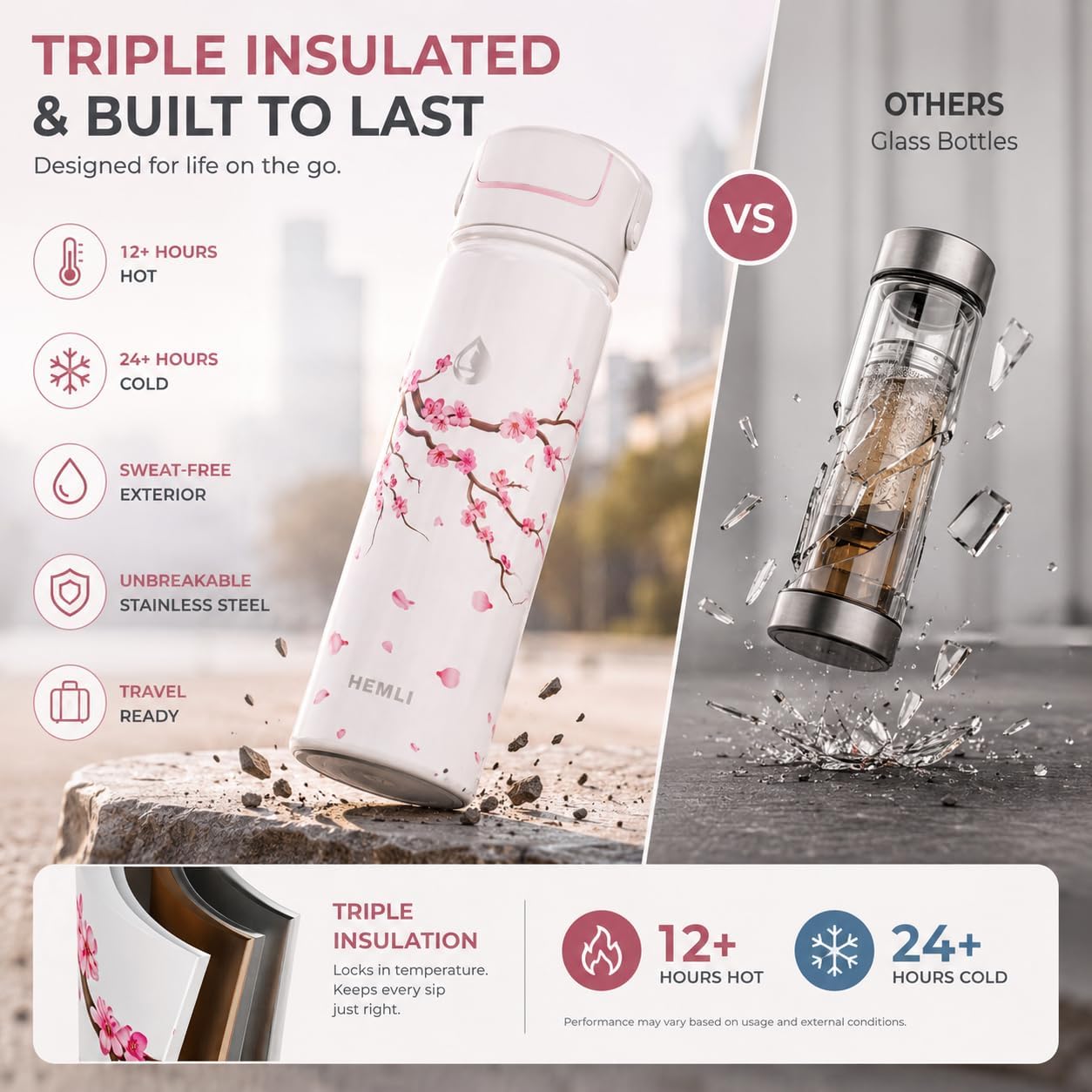 22 oz Ceramic Lined Tea Infuser Travel Tumbler, Micro-Mesh Stainless Steel Infuser, Pure Taste Ceramic Interior, Triple Insulated 12hr Hot Cold, Dual Sip & Straw Lid, Scratch-Resistant