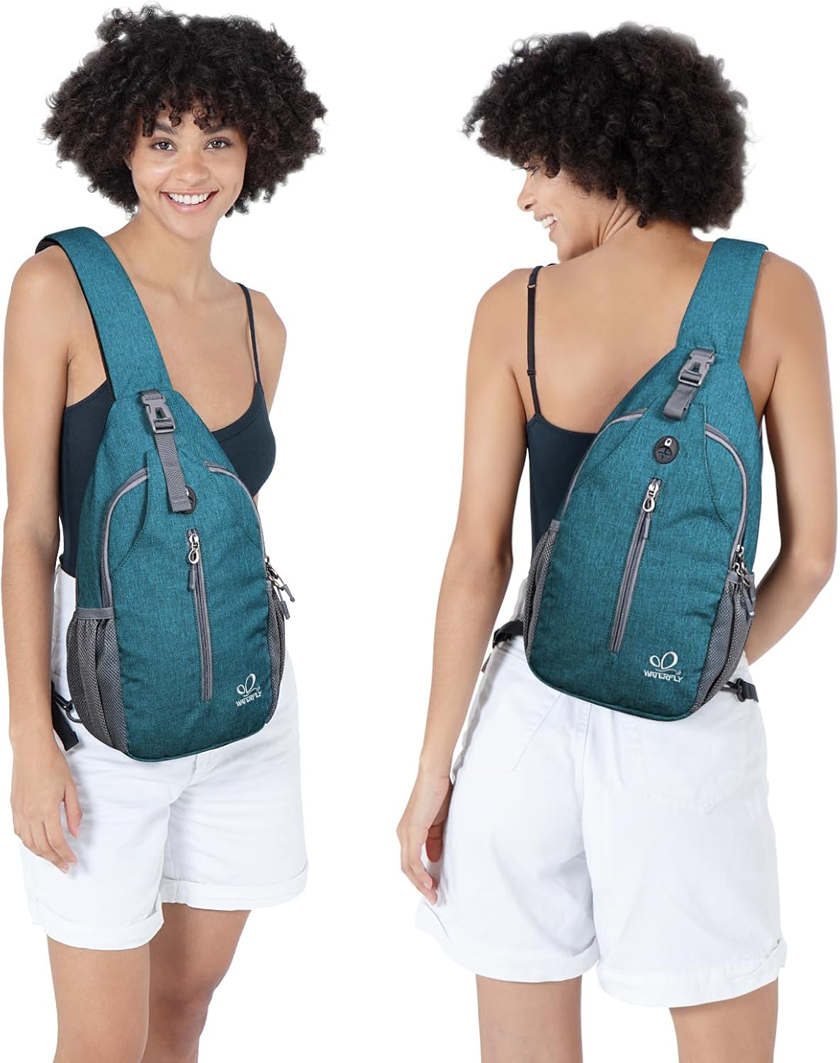 WATERFLY Crossbody Sling Backpack Sling Bag Travel Hiking Chest Bag Daypack (Black)