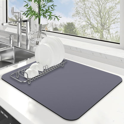 WISELIFE Dish Drying Mat Super Absorbent Drying Mat Large Dish Drying Mats for Kitchen Counter Easy Clean Dish Mat Kitchen Drying Mat15"x 18" Stylish Grey