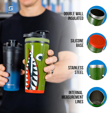 Ice Shaker Insulated Stainless Steel Shaker Bottle | 26oz, Bomber | Cold for 30+ Hours | Insulated Cup with Twist-on Agitator | Odor-Free Bottle for Protein Shakes, Water, Smoothies, Cocktails