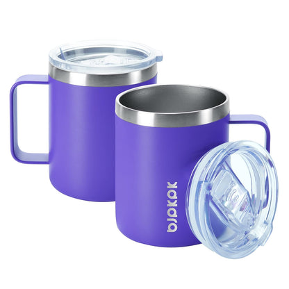 BJPKPK 2 pcs Insulated Coffee Mug, 14oz Insulated Tumbler with Lid, Stainless Steel Coffee Cups with Splash Proof Lid-White