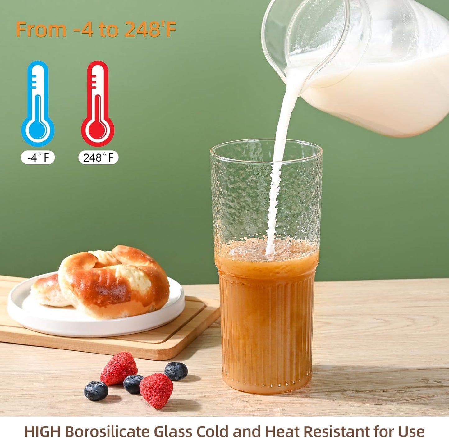 20 OZ Iced Coffee Cup With Glass Lids and Straws,High Borosilicate Glass Tumbler Cup Reusable Wide Mouth Smoothie Cups(Clear,1cup)…