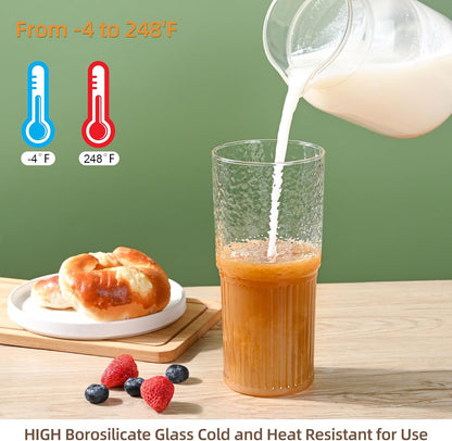 20 OZ Iced Coffee Cup With Glass Lids and Straws,High Borosilicate Glass Tumbler Cup Reusable Wide Mouth Smoothie Cups(Clear,1cup)…