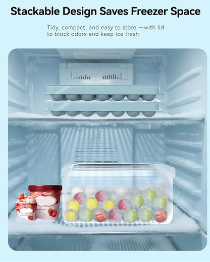 Ice Cube Trays with Lid and Bin, BPA-Free Mini 0.8 Inch Sphere Ice Molds, 2-Pack Small Round Ice Ball Trays, Easy Release, Includes Scoop & Ice Storage Box for Cocktails, Coffee