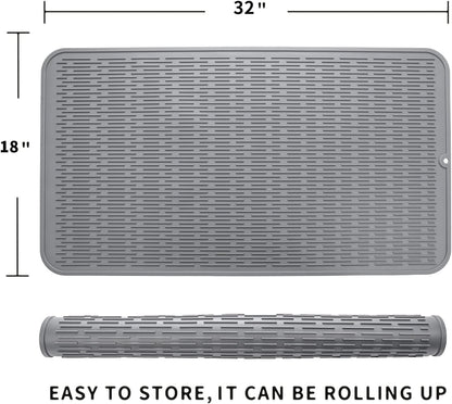MicoYang Silicone Dish Drying Mat for Multiple Usage,Easy clean,Eco-friendly,Heat-resistant Silicone Mat for Kitchen Counter,Sink,Bar,Bottle,or Cup Green M 17 inches x 6 inches