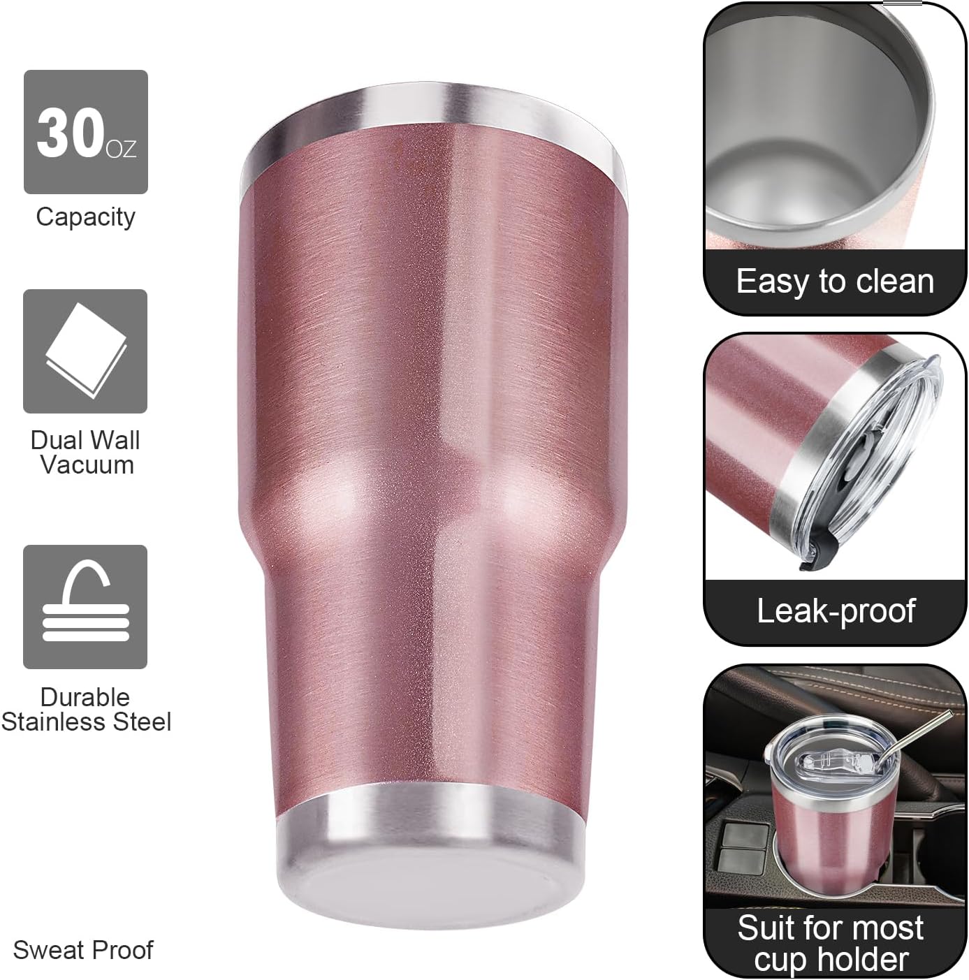 20oz Tumbler with Lid and Straw Double Wall Powder Coated Vacuum Insulated Coffee Tumbler Stainless Steel Insulated Travel Coffee Mug Spill-Proof Thermal Cup for Hot and Cold Beverage,Black