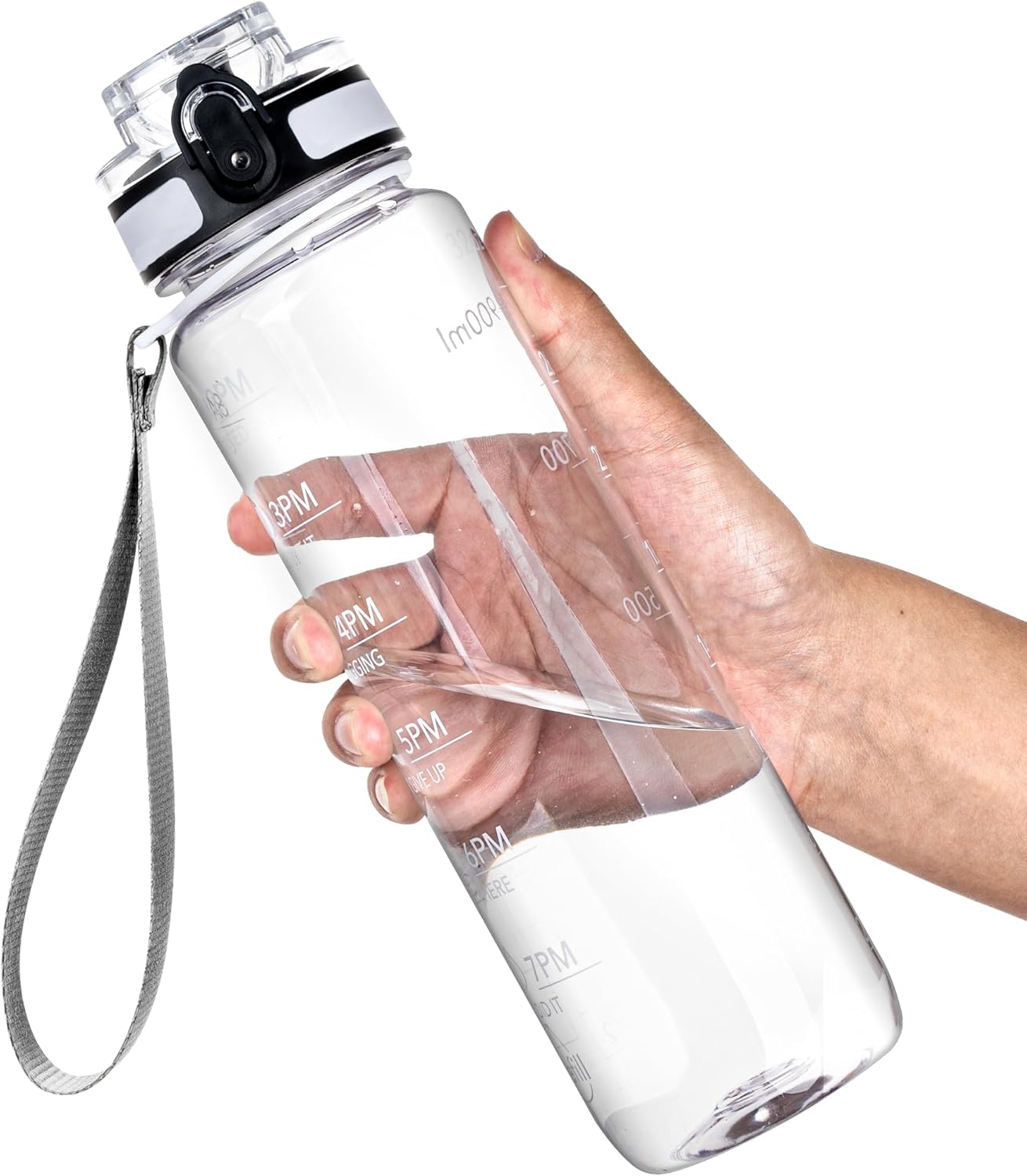 OLDLEY Water Bottle, 32oz Motivational Sports Water Bottle with Time Marker - Times to Drink - Tritan, BPA Free, Wide Mouth Leakproof, Clear (1 Bottle)