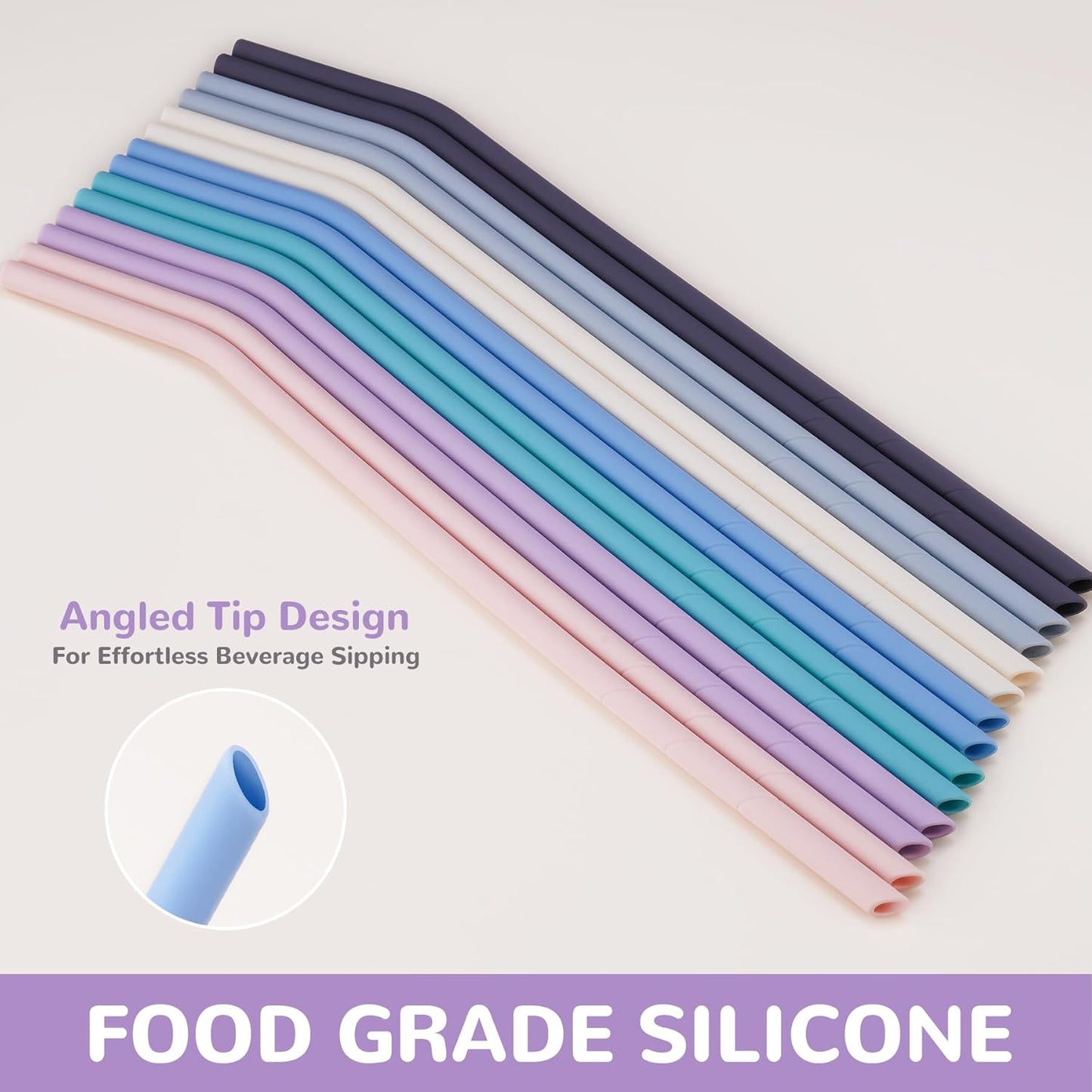 NiHome 14PCS Silicone Straws Fit for Stanley 40oz 30oz Tumbler, 14” Extra Long Reusable Drinking Straw, Flexible Can Cut Length for 1/Half Gallon 75 64 OZ Large Water Bottle - 2 Brushes (Rainbow)