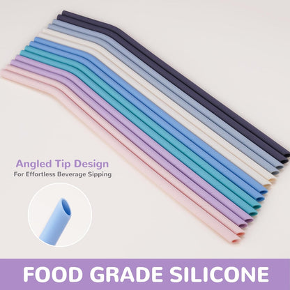 NiHome 14PCS Silicone Straws Fit for Stanley 40oz 30oz Tumbler, 14” Extra Long Reusable Drinking Straw, Flexible Can Cut Length for 1/Half Gallon 75 64 OZ Large Water Bottle - 2 Brushes (Rainbow)