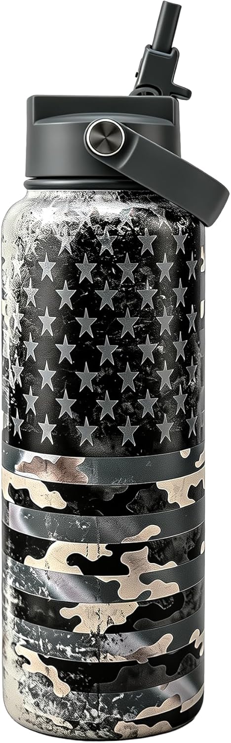 KEWIXY Pickleball Water Bottle 32 oz Insulated, Stainless Steel with Straw, Leak Proof, Keep Cold 24H, Vacuum, Pickleball Gifts for Pickleball Players, Pickleball Lovers, Women Girls Sport