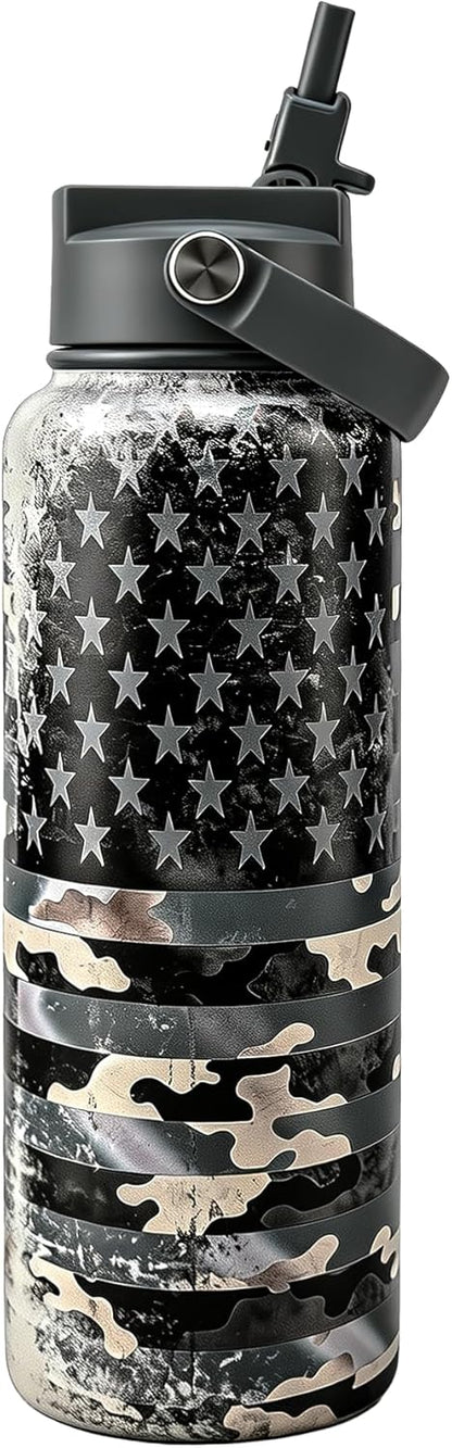 KEWIXY Pickleball Water Bottle 32 oz Insulated, Stainless Steel with Straw, Leak Proof, Keep Cold 24H, Vacuum, Pickleball Gifts for Pickleball Players, Pickleball Lovers, Women Girls Sport