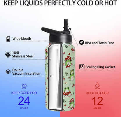 32 oz Pickleball Insulated Water Bottle with Straw - Pickleball Gym Hiking Sports Coffee Mug | Perfect Pickleball Gifts for Women, Pickleball Decor Accessories