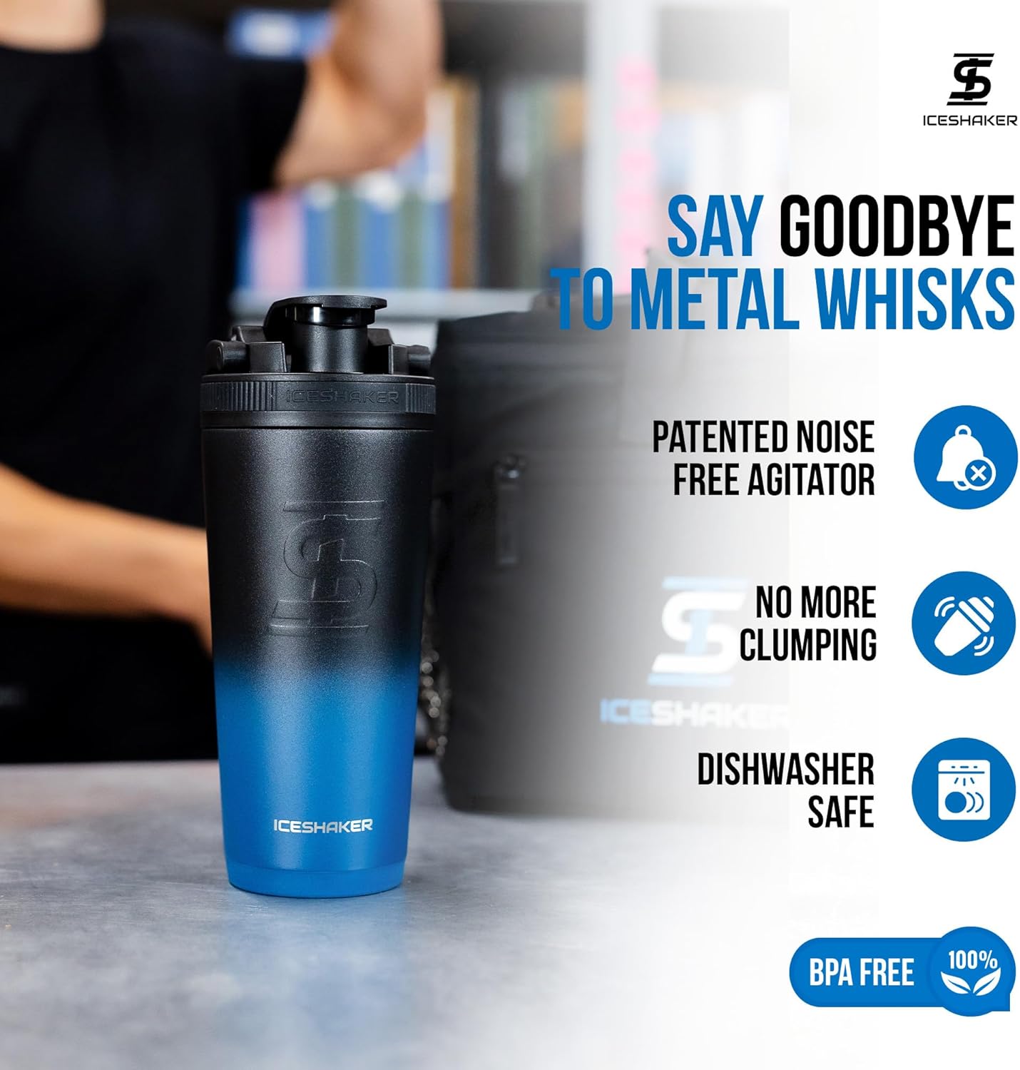 Ice Shaker Insulated Stainless Steel Shaker Bottle | 26oz, Bomber | Cold for 30+ Hours | Insulated Cup with Twist-on Agitator | Odor-Free Bottle for Protein Shakes, Water, Smoothies, Cocktails