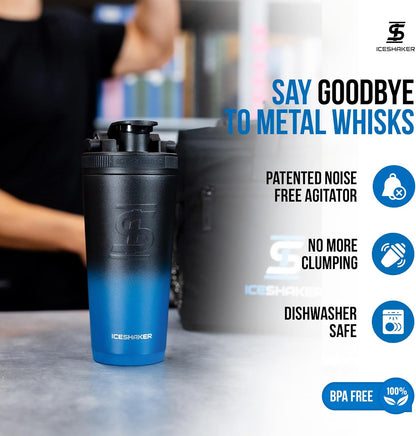 Ice Shaker Insulated Stainless Steel Shaker Bottle | 26oz, Bomber | Cold for 30+ Hours | Insulated Cup with Twist-on Agitator | Odor-Free Bottle for Protein Shakes, Water, Smoothies, Cocktails