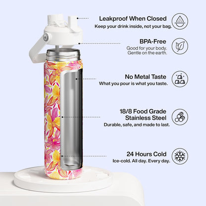 ENCOOL Insulated Water Bottle with Straw Stainless Steel Water Bottle, Leak-Proof, BPA-Free, Double Wall Vacuum Keeps Cold for 24 Hours for Sports, Travel, School (26 oz, Cotton Candy) - Colors A