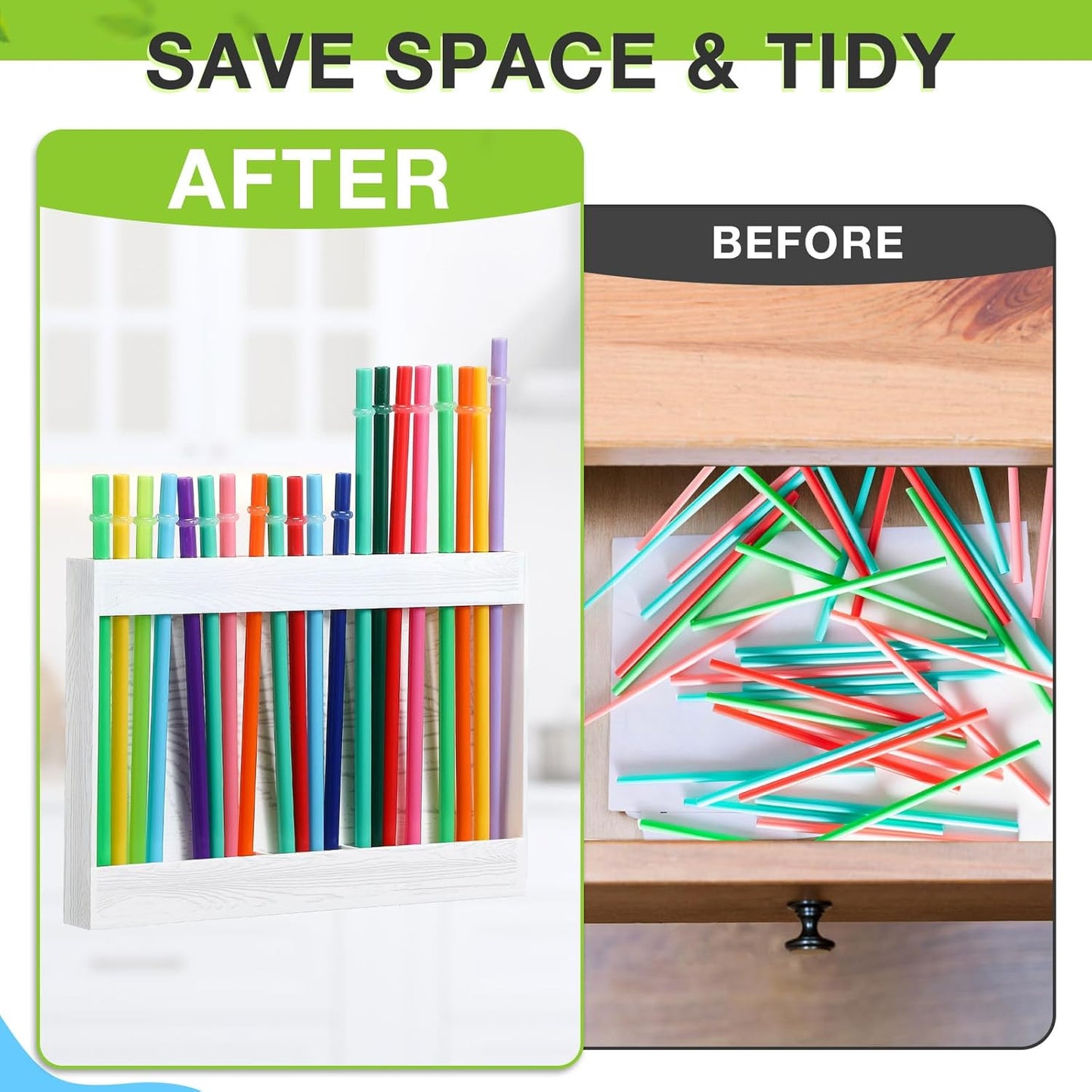 Qinyoung Acrylic Straw Holder for Cabinet Door with Double Sided Adhesive Tape Reusable Straw Organizer Tumbler Storage Kitchen Accessories Container for Counter Cupboard(Classic,Large,Transparent)