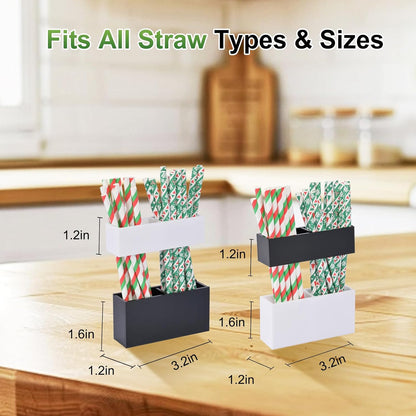 2 PACK Acrylic Straw Holder for Cabinet Doors, Reusable Straw Organizer with Ultra-Sticky Adhesive, Small Kitchen Accessories Container, Fits Both Short & Long Straws(Black)