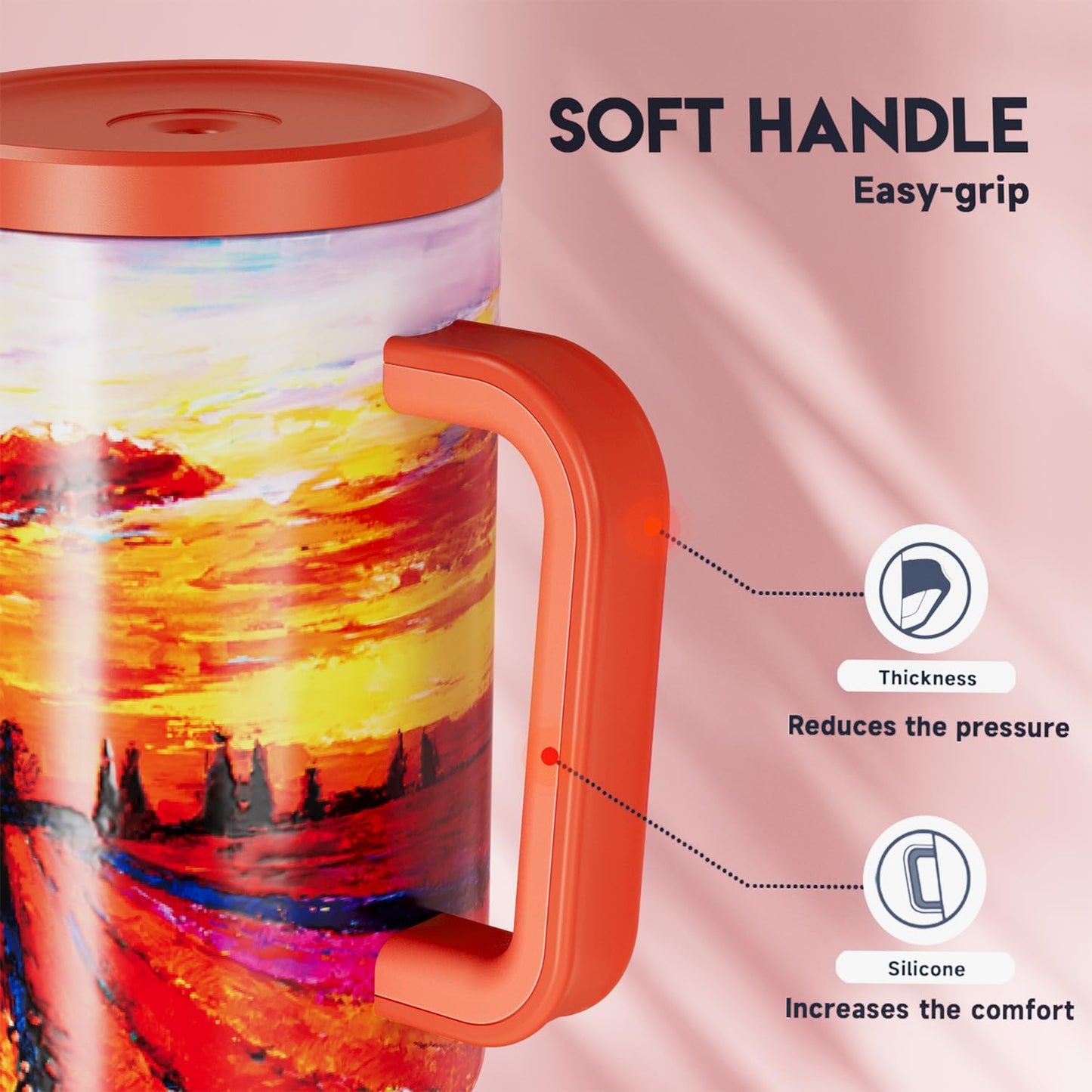 Meoky 40 oz Tumbler with Handle and Straw: Stainless Steel Insulated Tumbler with Lid and Straw - 100% Leak Proof Tumbler for Car Cup Holders - Travelers Commuters Workers, Pink