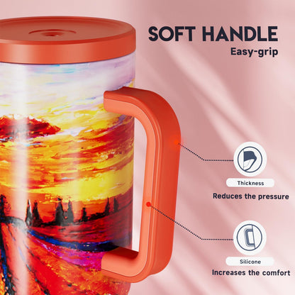 Meoky 40 oz Tumbler with Handle and Straw: Stainless Steel Insulated Tumbler with Lid and Straw - 100% Leak Proof Tumbler for Car Cup Holders - Travelers Commuters Workers, Pink