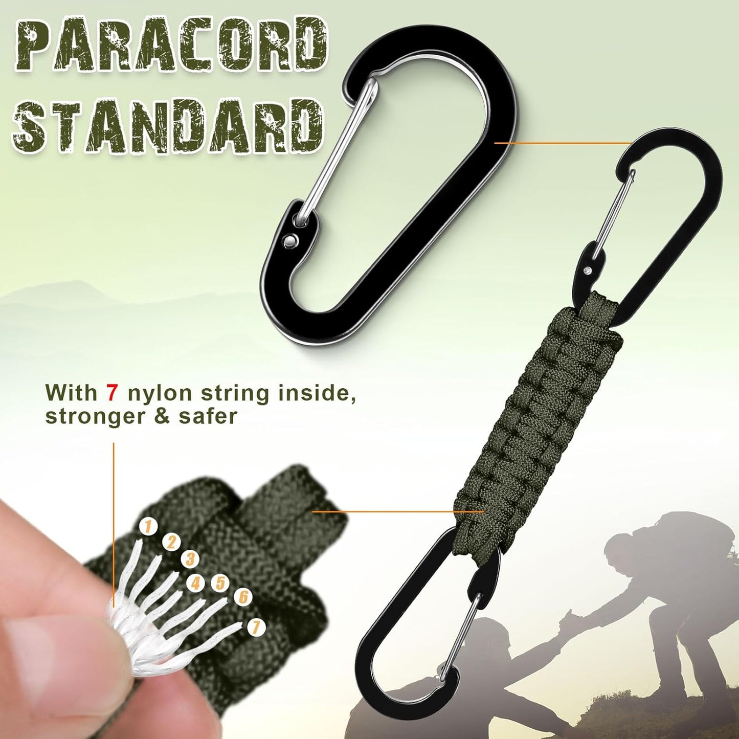Ferraycle 5 Pcs Paracord Keychain Carabiner Clip Braided Lanyard Water Bottle Clips Tactical Keychain Backpack Accessories