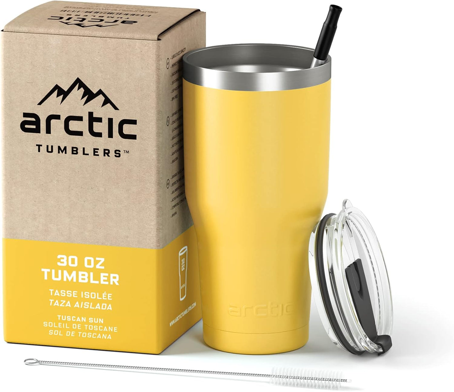 | 30 oz Tuscan Sun Insulated Tumbler with Straw & Cleaner - Retains Temperature up to 24hrs - Non-Spill Splash Proof Lid, Double Wall Vacuum Technology, BPA Free & Built to Last