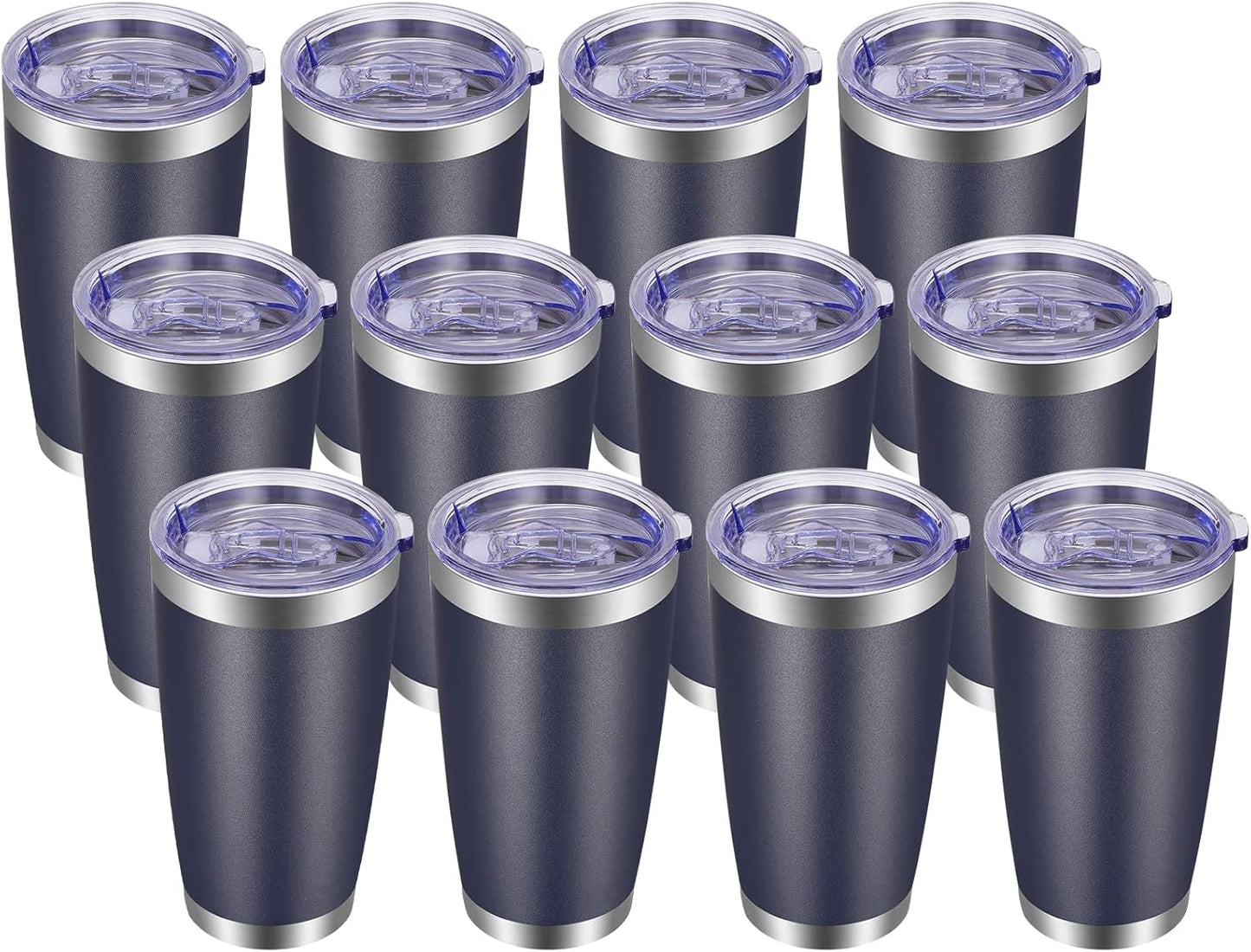 VEGOND 20oz Tumbler with Lid and Straw Stainless Steel Tumbler Cup Bulk Vacuum Insulated Double Wall Travel Coffee Mug Powder Coated Coffee Cup, Black, 12 Pack